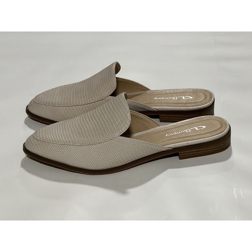 CL by Chinese Laundry Sz 11 M Ivory Faux Leather Pointed Toe Flat Slide Mules